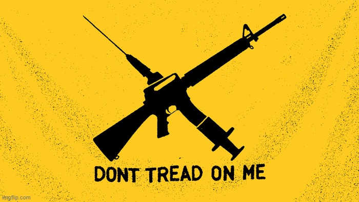 love the guns, hate the jabs, maga | image tagged in don't tread on me guns vaccines,needles,vaccines,anti-vaxx,libertarian,maga | made w/ Imgflip meme maker
