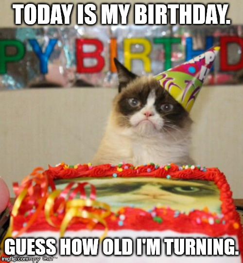 13 years old | TODAY IS MY BIRTHDAY. GUESS HOW OLD I'M TURNING. | image tagged in memes,grumpy cat birthday,grumpy cat | made w/ Imgflip meme maker