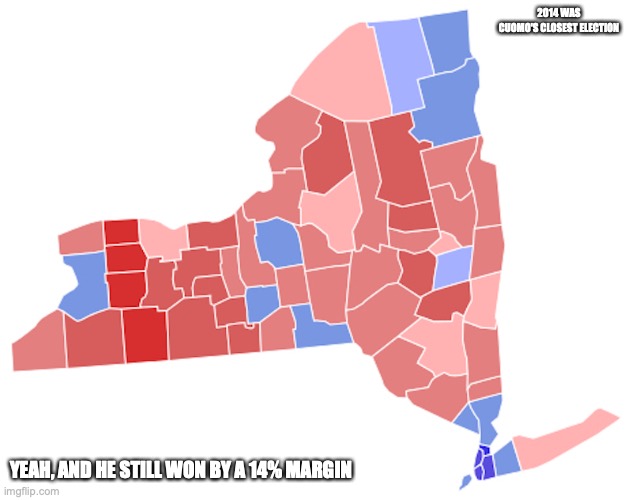New York State Election of 2014 | 2014 WAS CUOMO'S CLOSEST ELECTION; YEAH, AND HE STILL WON BY A 14% MARGIN | image tagged in election,new york,memes | made w/ Imgflip meme maker