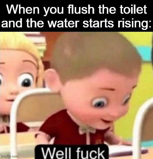 Well frick | When you flush the toilet and the water starts rising: | image tagged in well f ck,memes,toilet | made w/ Imgflip meme maker