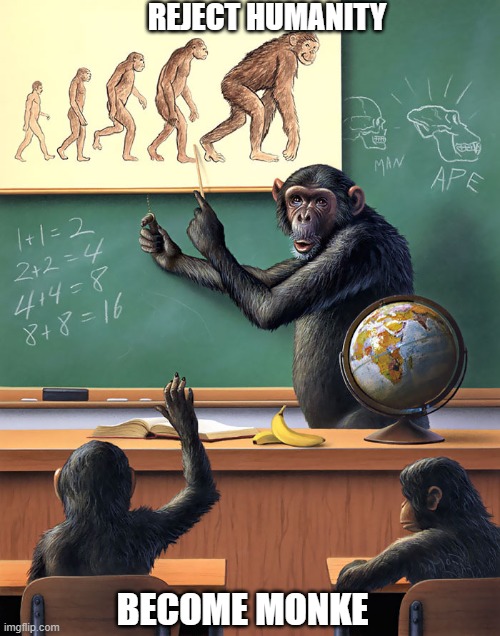 Reject Humanity Return to Monke Evolution Funny Chimp Meme - Reject  Humanity - Pin