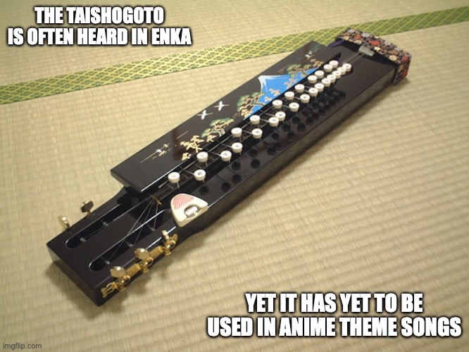 Taishogoto | THE TAISHOGOTO IS OFTEN HEARD IN ENKA; YET IT HAS YET TO BE USED IN ANIME THEME SONGS | image tagged in music,instruments,memes | made w/ Imgflip meme maker
