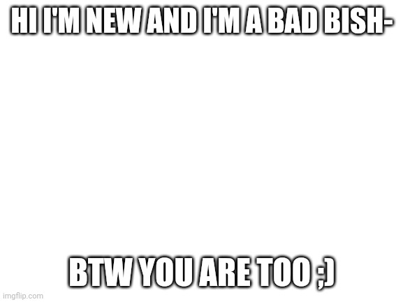 Uh. | HI I'M NEW AND I'M A BAD BISH-; BTW YOU ARE TOO ;) | image tagged in blank white template | made w/ Imgflip meme maker