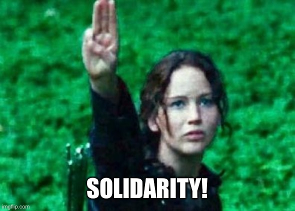 Katniss salute | SOLIDARITY! | image tagged in katniss salute | made w/ Imgflip meme maker