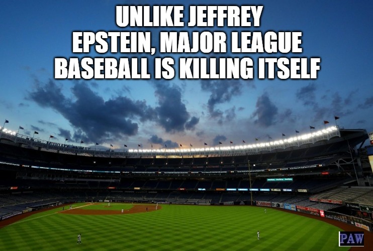 Baseball | UNLIKE JEFFREY EPSTEIN, MAJOR LEAGUE BASEBALL IS KILLING ITSELF | image tagged in baseball,suicide,epstein,funny | made w/ Imgflip meme maker