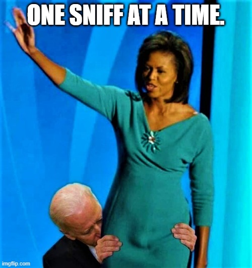 Biden sniffs Michelle Obama | ONE SNIFF AT A TIME. | image tagged in biden sniffs michelle obama | made w/ Imgflip meme maker