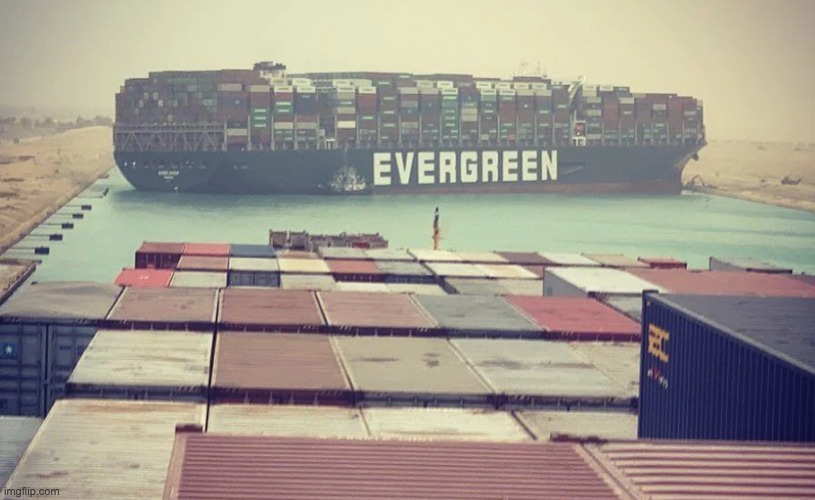 Evergreen boat in Suez Canal | image tagged in evergreen boat in suez canal | made w/ Imgflip meme maker