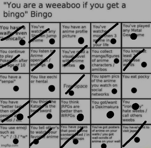 Somehow didn't get bingo | image tagged in weeb | made w/ Imgflip meme maker