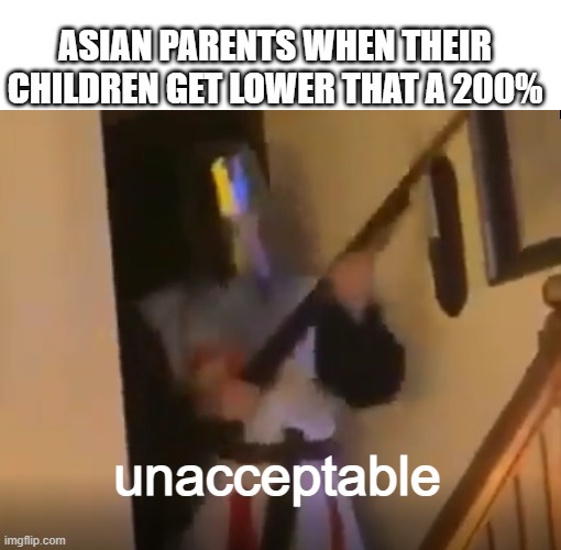 bye bye | ASIAN PARENTS WHEN THEIR CHILDREN GET LOWER THAT A 200%; unacceptable | image tagged in knight | made w/ Imgflip meme maker