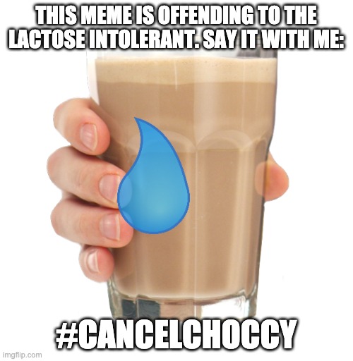 Choccy Milk | THIS MEME IS OFFENDING TO THE LACTOSE INTOLERANT. SAY IT WITH ME: #CANCELCHOCCY | image tagged in choccy milk | made w/ Imgflip meme maker