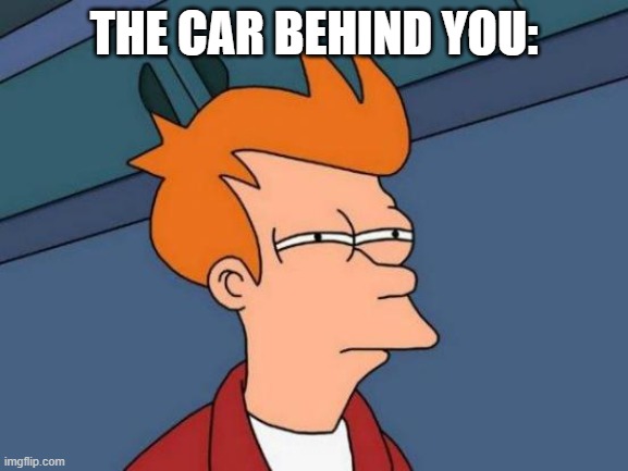 Futurama Fry Meme | THE CAR BEHIND YOU: | image tagged in memes,futurama fry | made w/ Imgflip meme maker