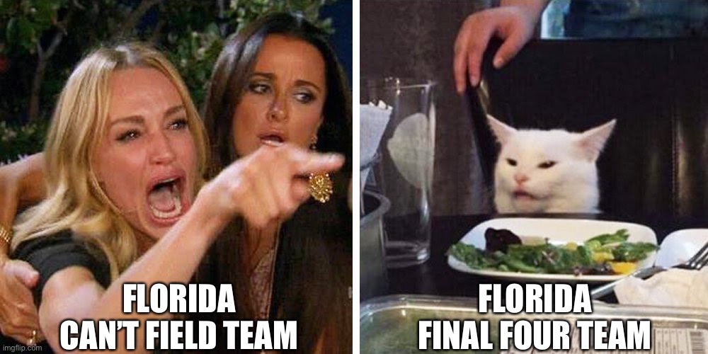 Smudge the cat | FLORIDA CAN’T FIELD TEAM; FLORIDA FINAL FOUR TEAM | image tagged in smudge the cat | made w/ Imgflip meme maker