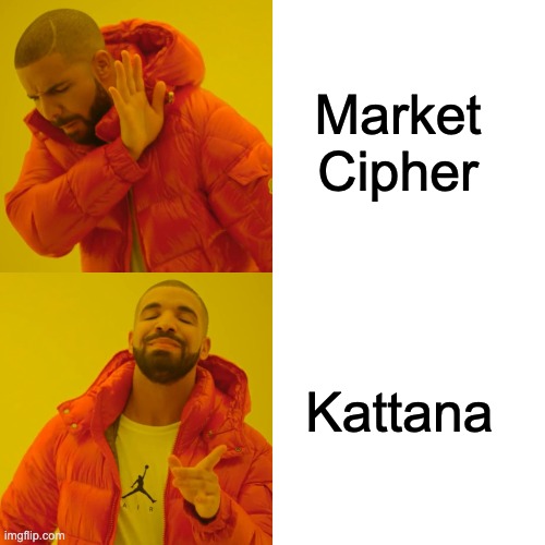 Kattana | Market Cipher; Kattana | image tagged in memes,drake hotline bling,cryptocurrency,trading,kattana | made w/ Imgflip meme maker