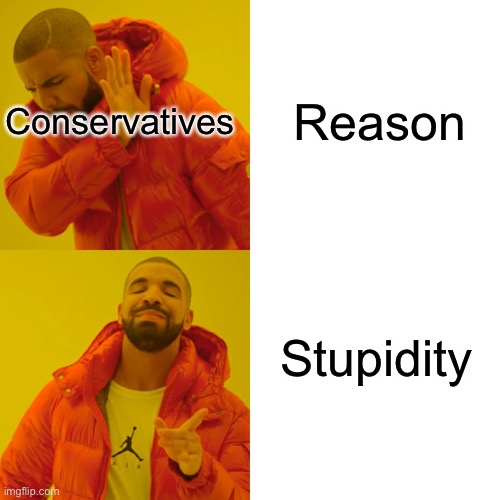 Drake Hotline Bling Meme | Conservatives Reason Stupidity | image tagged in memes,drake hotline bling | made w/ Imgflip meme maker