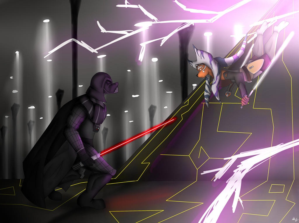Darth Vader vs Ahsoka as furries (art by Nightmare220) | image tagged in star wars | made w/ Imgflip meme maker