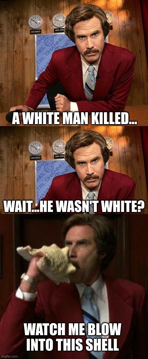 In Today's Fake News | A WHITE MAN KILLED... WAIT...HE WASN'T WHITE? WATCH ME BLOW INTO THIS SHELL | image tagged in msm,msm lies,racism,msnbc | made w/ Imgflip meme maker