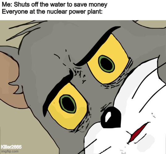 Unsettled Tom | Me: Shuts off the water to save money
Everyone at the nuclear power plant:; Killer2665 | image tagged in memes,unsettled tom | made w/ Imgflip meme maker