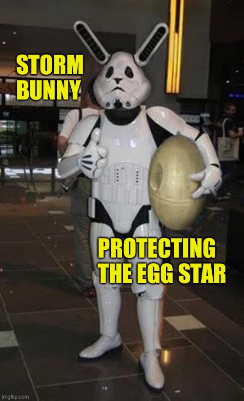 Storm Bunny | STORM BUNNY; PROTECTING 
THE EGG STAR | image tagged in star wars easter | made w/ Imgflip meme maker