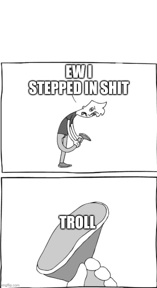 Ew, i stepped in shit blank | EW I STEPPED IN SHIT; TROLL | image tagged in ew i stepped in shit blank | made w/ Imgflip meme maker