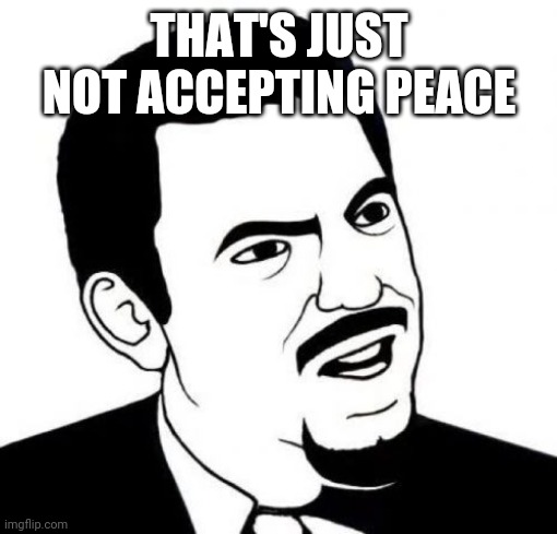 Seriously Face Meme | THAT'S JUST NOT ACCEPTING PEACE | image tagged in memes,seriously face | made w/ Imgflip meme maker