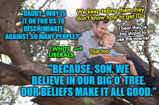 WHITE LIBERALS ↑ We keep telling them they don't know how to get ID's I hear they're too stupid to use the internet That too | made w/ Imgflip meme maker