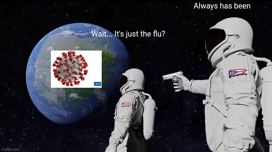 Always Has Been Meme | Always has been; Wait... It's just the flu? | image tagged in memes,always has been | made w/ Imgflip meme maker