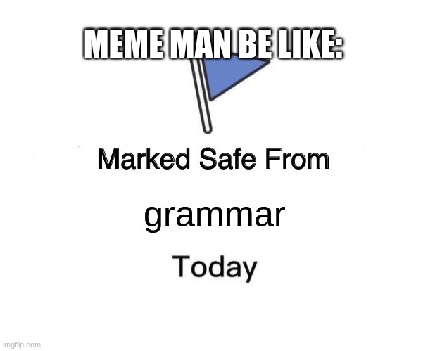 Meme Man is king | MEME MAN BE LIKE:; grammar | image tagged in memes,marked safe from | made w/ Imgflip meme maker