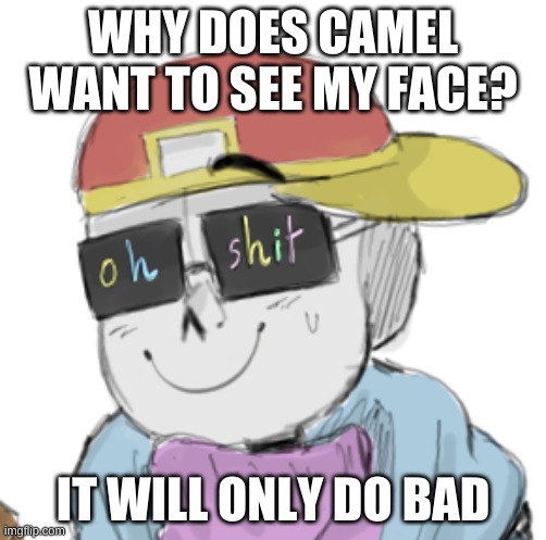 -________________________- | WHY DOES CAMEL WANT TO SEE MY FACE? IT WILL ONLY DO BAD | image tagged in fresh sans oh shit | made w/ Imgflip meme maker