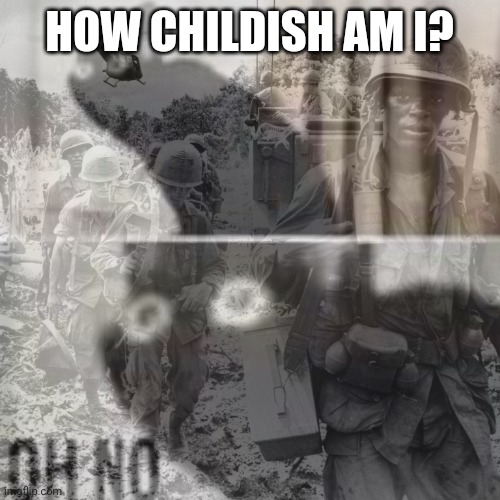 PTSD oh no cat | HOW CHILDISH AM I? | image tagged in ptsd oh no cat | made w/ Imgflip meme maker