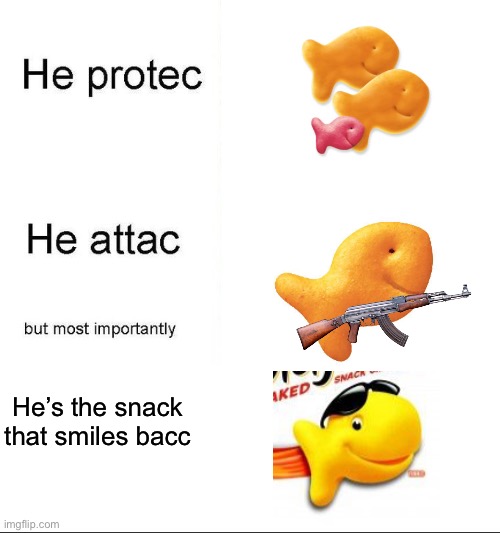 he protecc | He’s the snack that smiles bacc | image tagged in he protecc | made w/ Imgflip meme maker