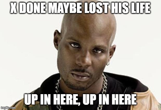 Get Well X | X DONE MAYBE LOST HIS LIFE; UP IN HERE, UP IN HERE | image tagged in dmx | made w/ Imgflip meme maker