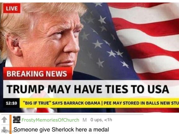 Someone give Sherlock here a medal | image tagged in donald trump | made w/ Imgflip meme maker