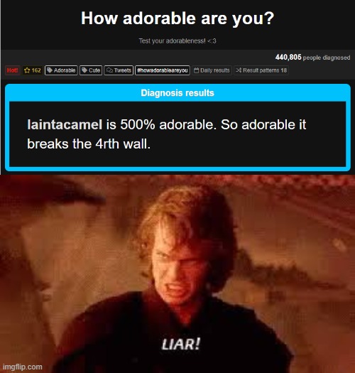 https://en.shindanmaker.com/619296 | image tagged in anakin liar | made w/ Imgflip meme maker
