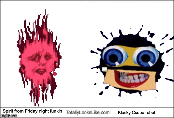 It reminds me of Splaat, OK? | Klasky Csupo robot; Spirit from Friday night funkin | made w/ Imgflip meme maker