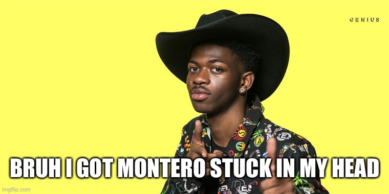 Lil Nas X blank | BRUH I GOT MONTERO STUCK IN MY HEAD | image tagged in lil nas x blank | made w/ Imgflip meme maker