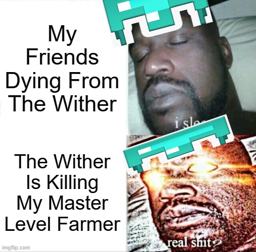 Sleeping Shaq | My Friends Dying From The Wither; The Wither Is Killing My Master Level Farmer | image tagged in memes,sleeping shaq | made w/ Imgflip meme maker