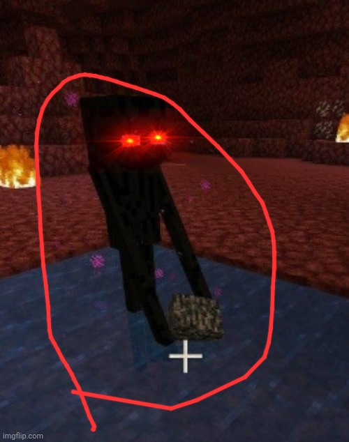 Someondme try to turn this image into an anime, take your time, ignore the circle line i drew | image tagged in enderman holding bedrock in water in the nether | made w/ Imgflip meme maker