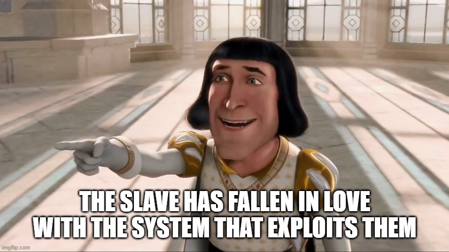 THE SLAVE HAS FALLEN IN LOVE WITH THE SYSTEM THAT EXPLOITS THEM | made w/ Imgflip meme maker