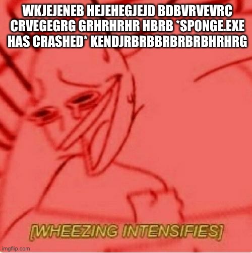 Wheeze | WKJEJENEB HEJEHEGJEJD BDBVRVEVRC CRVEGEGRG GRHRHRHR HBRB *SPONGE.EXE HAS CRASHED* KENDJRBRBBRBRBRBHRHRG | image tagged in wheeze | made w/ Imgflip meme maker