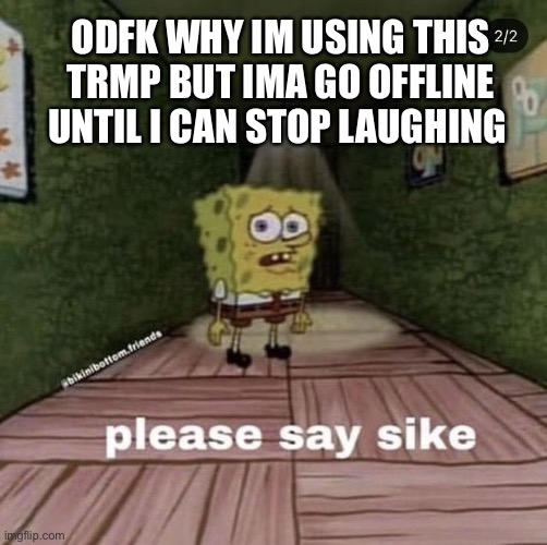 *sponge.exe has crashed* | ODFK WHY IM USING THIS TRMP BUT IMA GO OFFLINE UNTIL I CAN STOP LAUGHING | image tagged in say sike | made w/ Imgflip meme maker