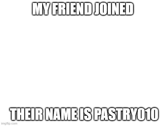 Blank White Template | MY FRIEND JOINED; THEIR NAME IS PASTRY010 | image tagged in blank white template | made w/ Imgflip meme maker