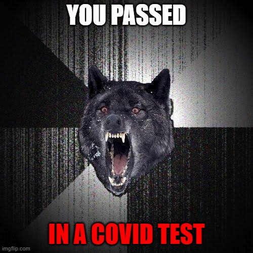 pass | YOU PASSED; IN A COVID TEST | image tagged in memes,insanity wolf | made w/ Imgflip meme maker