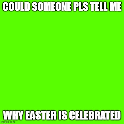 Blank Transparent Square | COULD SOMEONE PLS TELL ME; WHY EASTER IS CELEBRATED | image tagged in memes,blank transparent square | made w/ Imgflip meme maker