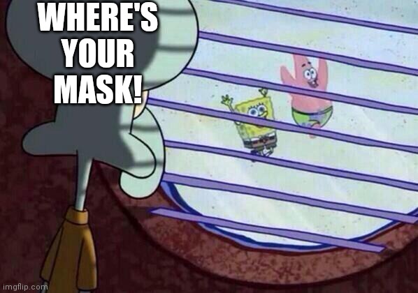 Somewhere at Bikini Bottom | WHERE'S YOUR MASK! | image tagged in squidward window | made w/ Imgflip meme maker