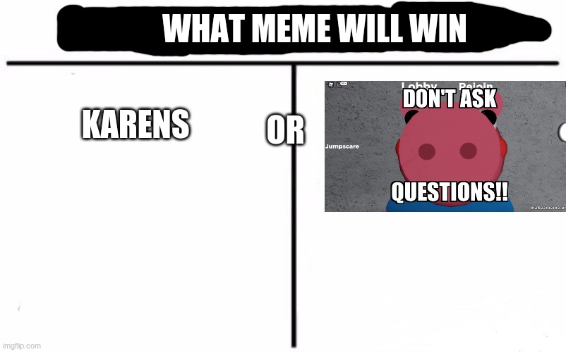 Who Would Win? Meme | WHAT MEME WILL WIN; KARENS; OR | image tagged in memes,who would win | made w/ Imgflip meme maker