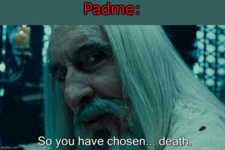 So you have chosen death | Padme: | image tagged in so you have chosen death | made w/ Imgflip meme maker