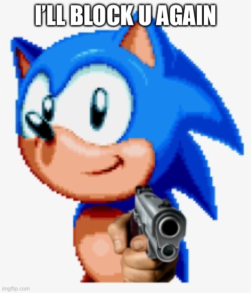 Sonic gun pointed | I’LL BLOCK U AGAIN | image tagged in sonic gun pointed | made w/ Imgflip meme maker