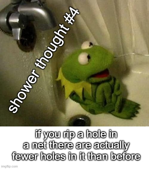 shower thought #4; if you rip a hole in a net there are actually fewer holes in it than before | made w/ Imgflip meme maker