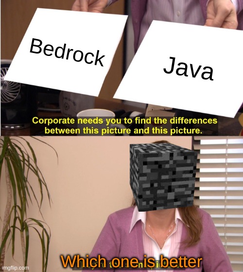 Bedrock or Java?! | Bedrock; Java; Which one is better | image tagged in memes,they're the same picture | made w/ Imgflip meme maker