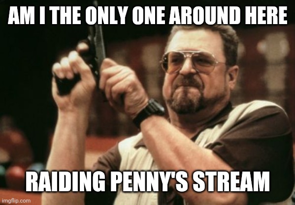 No wonder they aren't ganging up on her for spoiled stuff she did | AM I THE ONLY ONE AROUND HERE; RAIDING PENNY'S STREAM | image tagged in memes,am i the only one around here | made w/ Imgflip meme maker